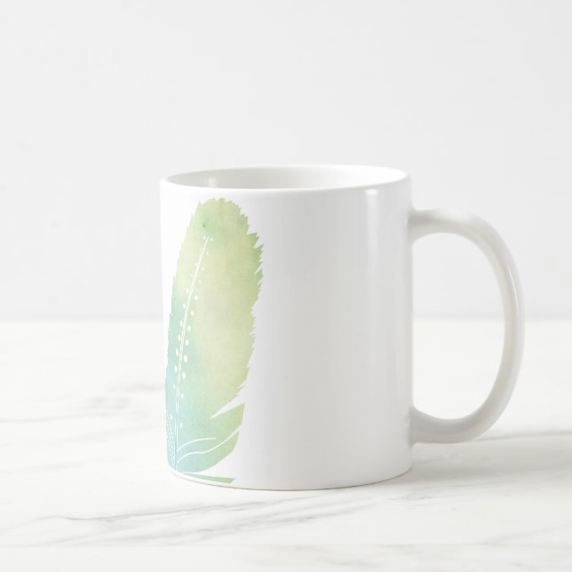 Mug Vert et bleu d'aquarelle de plume de Boho (Droite)