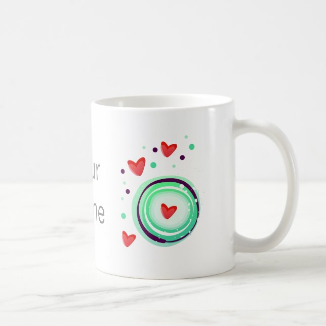 Mug vert et violet, coeur rouge (Droite)