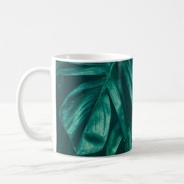 Mug Vert foncé, feuillage de jungle tropicale. (Gauche)