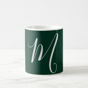 Mug Vert foncé uni élégant moderne monogramme propre n