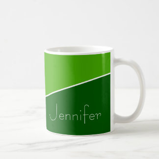 Mug Vert foncé, Vert clair, Ligne courbe blanche + Nom