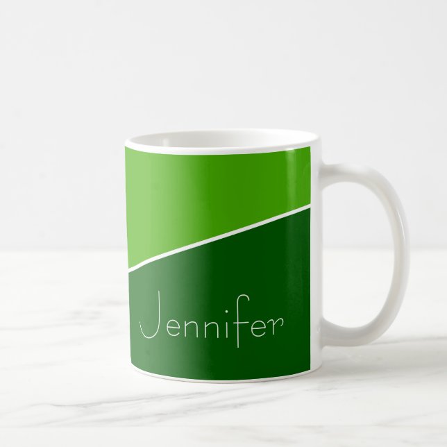 Mug Vert foncé, Vert clair, Ligne courbe blanche + Nom (Droite)