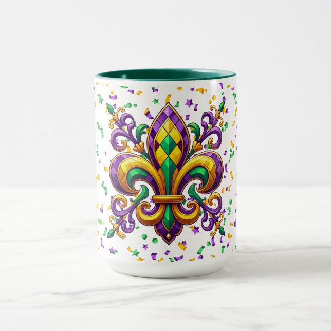 Mug Vert jaune pourpre Mardi Gras fleur de lis (Centre)