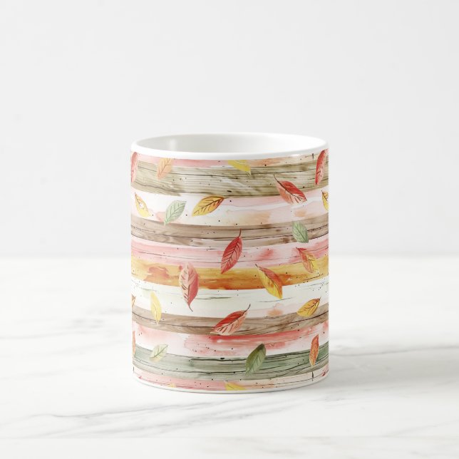 Mug Vert Jaune Rouge Rose Feuilles D'automne Rayures (Centre)
