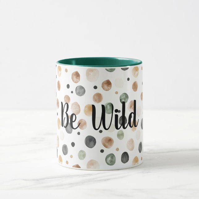 Mug Vert Marron Crème Points Noirs Soyez Sauvage (Centre)
