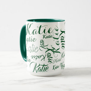 Mug vert moderne sur blanc noms manuscrits