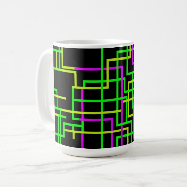 Mug Vert néon et géométrique rose (Devant gauche)