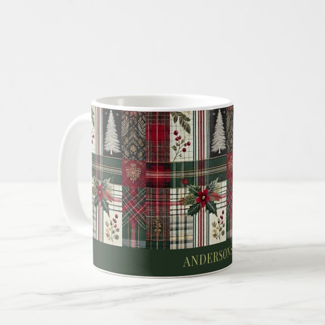 Mug Vert Noël Russe Plaid Tartan Motif (Devant gauche)