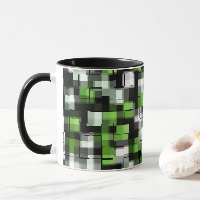 Mug Vert noir blanc Motif moderne (Avec donut)