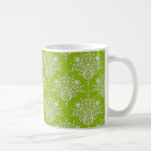Mug Vert olive et blanc Damas