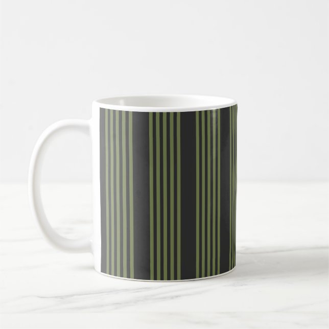 Mug Vert olive et charbon de bois cinq bandes motif (Gauche)