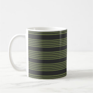 Mug Vert olive et charbon de bois cinq bandes motif
