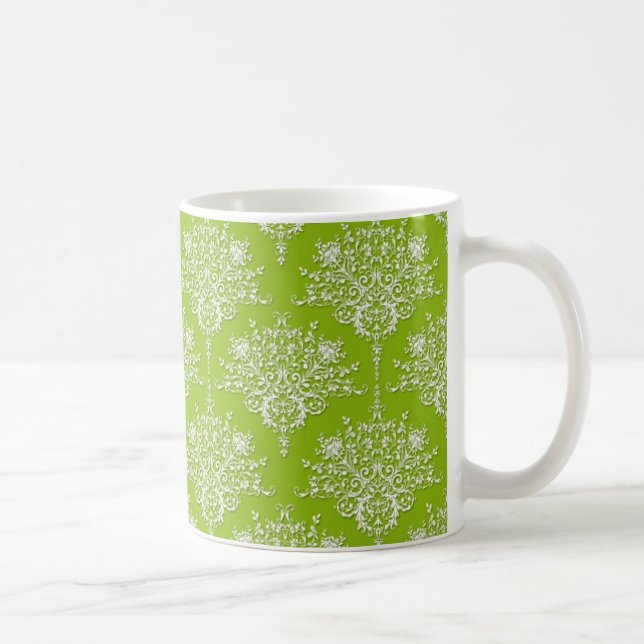 Mug Vert olive et damas blanc (Droite)
