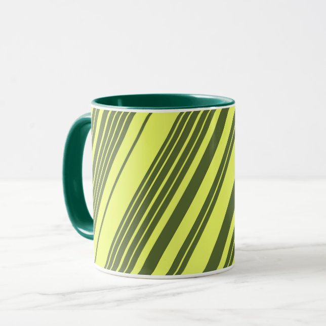 Mug Vert olive et rayures jaune citron  (Devant gauche)