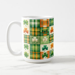 MUG VERT ORANGE BLANC IRLANDAIS PLAID PATCHWORK MOTIF