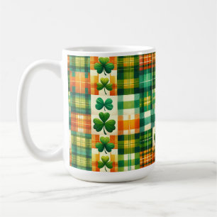 MUG VERT ORANGE BLANC IRLANDAIS PLAID PATCHWORK MOTIF