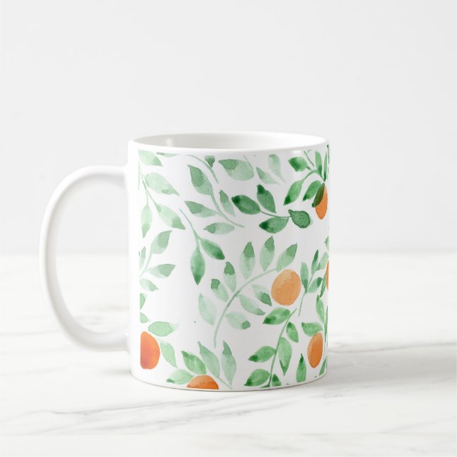 Mug Vert orange Tangerine Provence Aquarelle (Gauche)