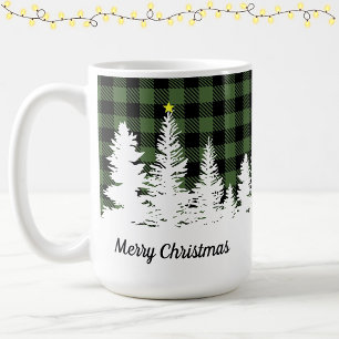 Mug Vert rustique plaid de buffle forêt Joyeux Noël 