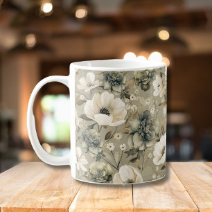 Mug Vert Sage Et Floral Crème