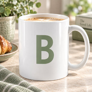 Mug Vert Sauge Grande Lettre Initiale Moderne Gras