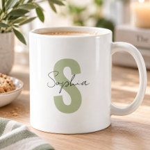 Vert Sauge Monogramme Lettre Calligraphie Nom