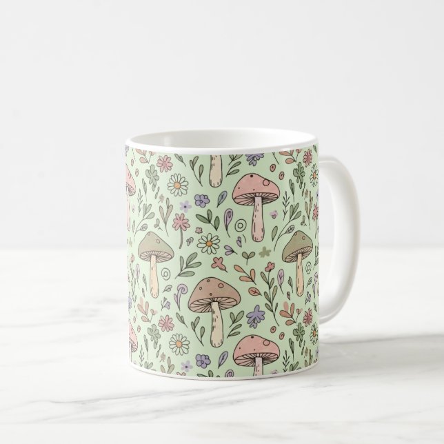 Mug Vert sauge Motif sans couture de champignons terre (Devant droit)