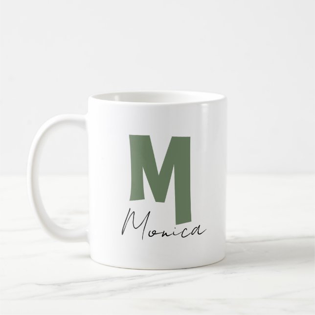 Mug Vert sauge rustique monogramme lettre M personnali (Gauche)