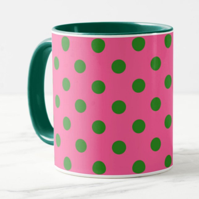 Mug Vert sur rose Pois Design Motif (Créateur téléchargé)