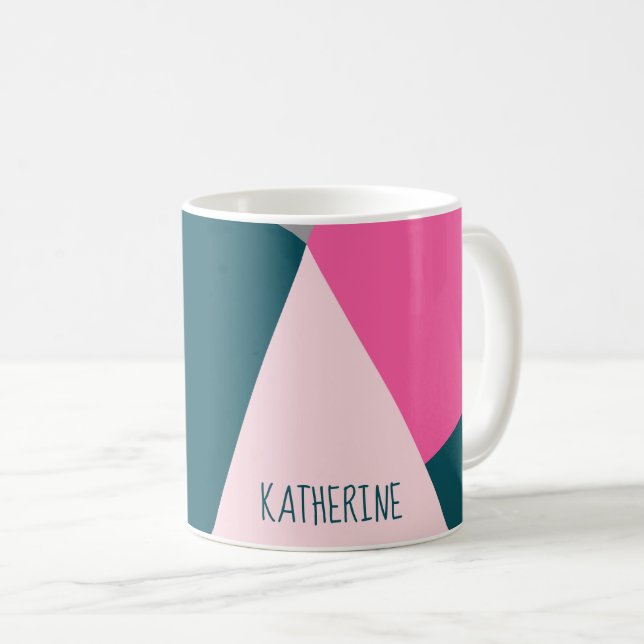 Mug Vert vert de roses indien en pastel géométriques (Devant droit)
