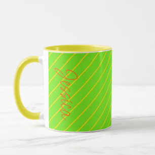 Mug Vert Yellow Stripes Girls Moderne Minimaliste Nom
