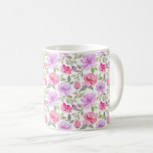 Mug Vibe de printemps frais : motif floral rose et vio