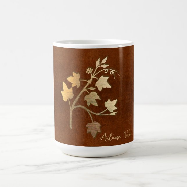 Mug Vibes d'automne branche de vigne dorée cuir marron (Centre)