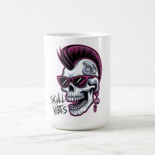 Mug Vibes de crâne punk. Crâne cool avec lunettes de s