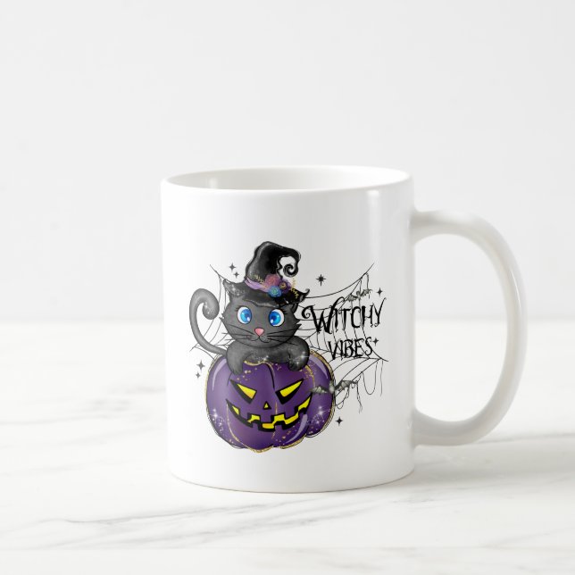 Mug Vibes de cuisine - Chat noir sur Jack-O-Lantern vi (Droite)