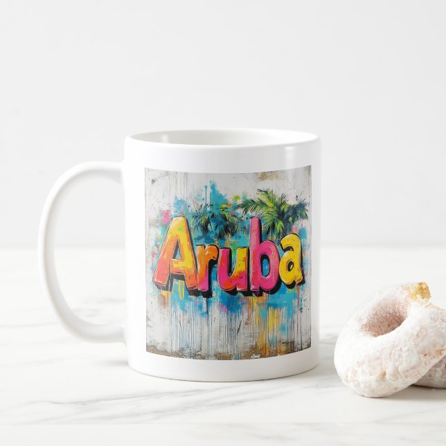 Mug Vibes de graffitis d'Aruba : Island Street Art (Avec donut)