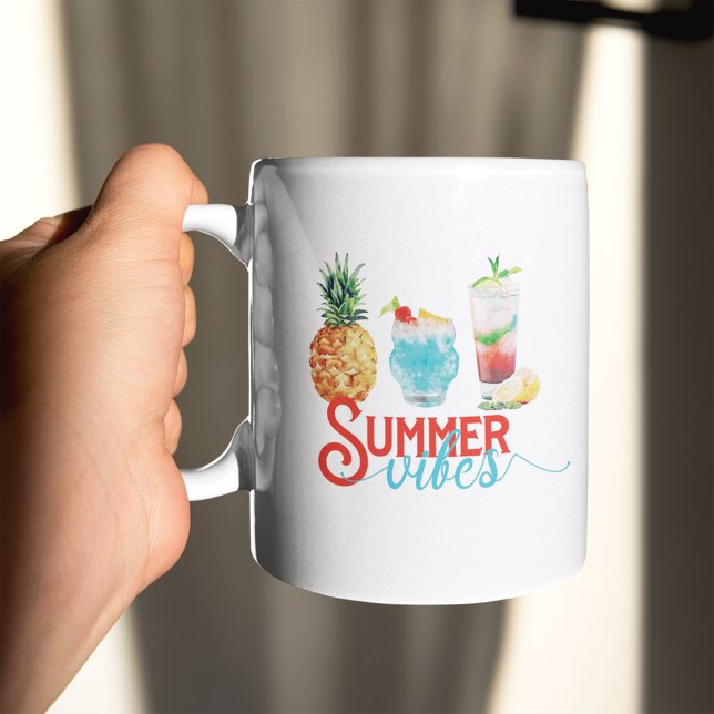 Mug Vibes d'été amusantes Aquarelle colorée Cocktails (Créateur téléchargé)