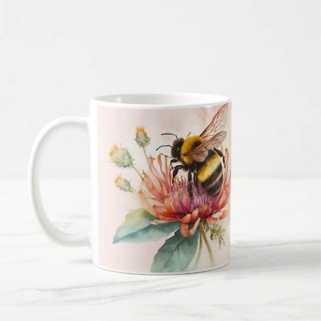 Mug Vibes d'été Aquarelle Bumblebee Fleurs - (Gauche)