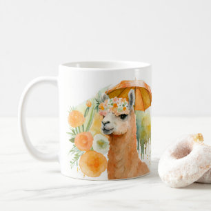Mug Vibes d'été Aquarelle Llama et Fleurs -