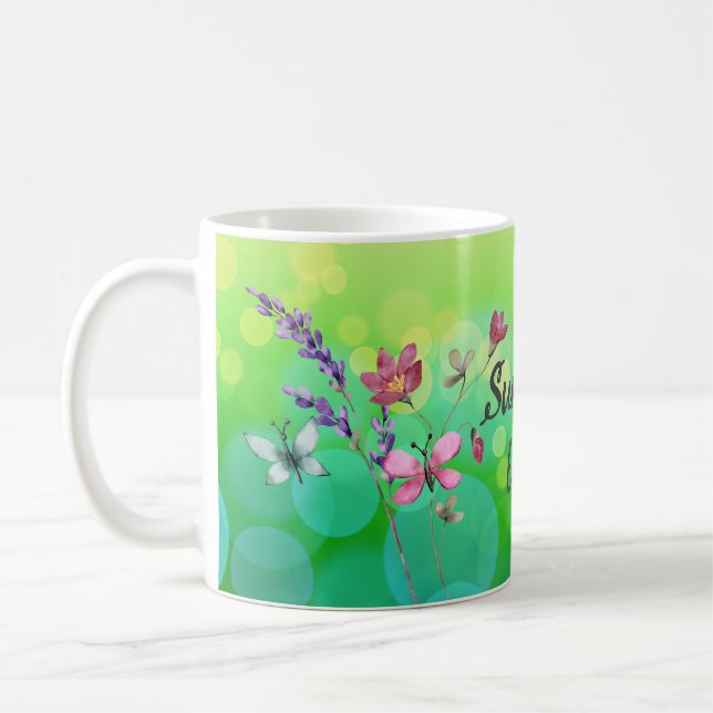 Mug Vibes d'été et papillons texte personnel vert (Gauche)