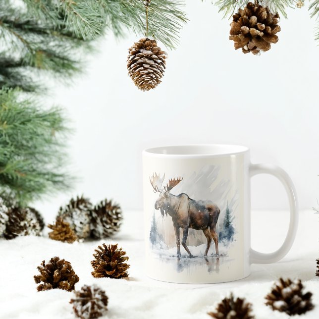 Mug Vibes d'hiver Aquarelle Moose (Créateur téléchargé)