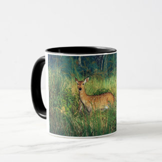Mug Vibrant Anime Deer in Tall Grass Forest Scene