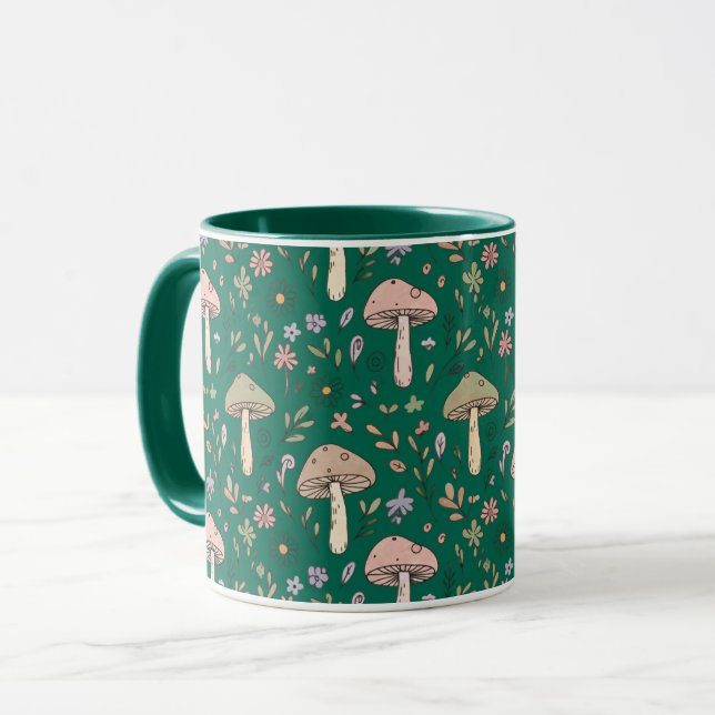 Mug Vibrant Deep Emerald Fungi Seamless Pattern Luxury (Devant gauche)