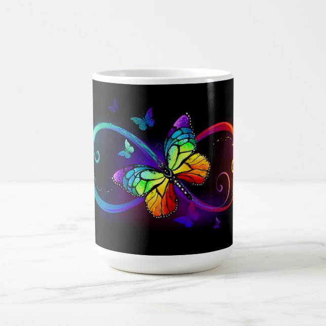 Mug Vibrant infinity with rainbow butterfly on black  (Centre)