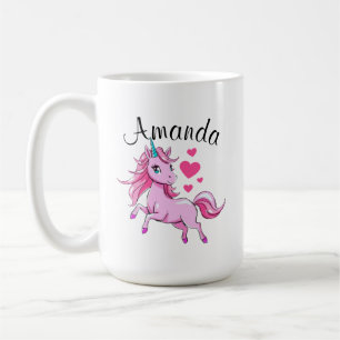 Mug Vibrant Pink Jumping Unicorn Nom de la fille