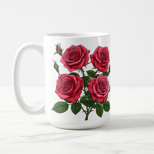 Mug Vibrant Red And Pink Rose Bouquet With Green Leave (Gauche)