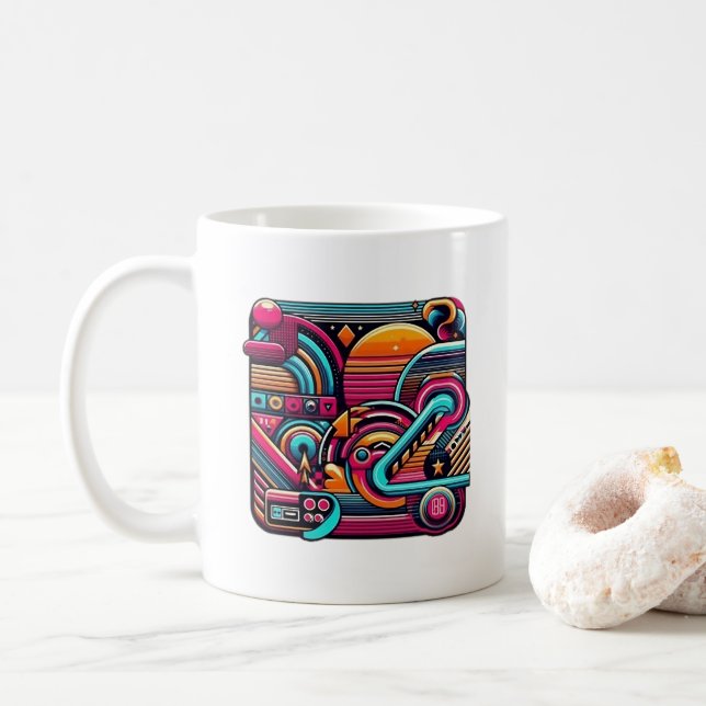 Mug "Vibrant Retro Neon Geometry" (Avec donut)