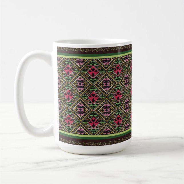 Mug Vibrant rose et vert tissu Abstrait Art (Gauche)