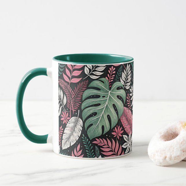 Mug Vibrant tropical botanical (Avec donut)