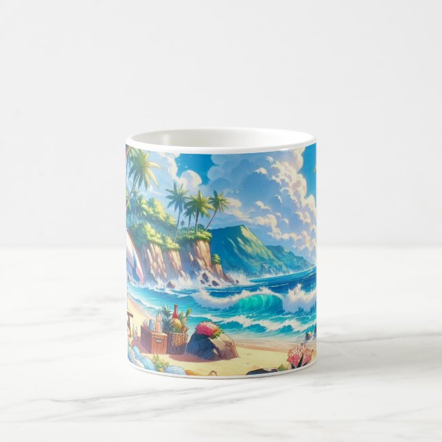 Mug Vibrant Tropical Island Beach Aquarelle (Centre)