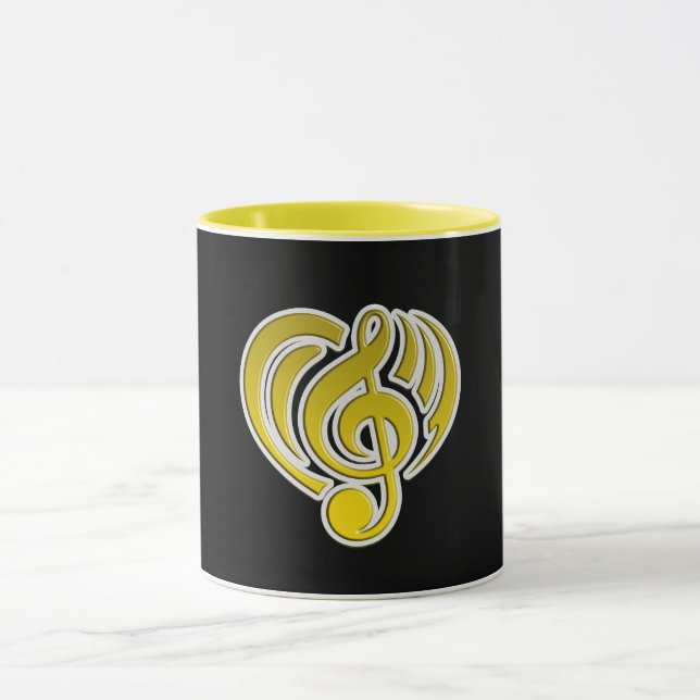 Mug Vibrations Amour Musical Coeur Jaune Musique Note  (Centre)